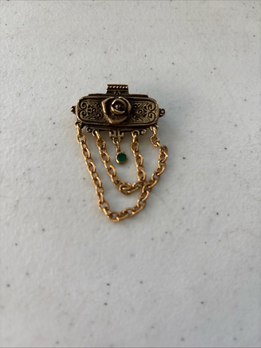 Gold-Tone Floral Chain Brooch with Green Accent